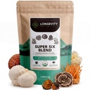 Langlebigkeit Botanicals Super Six Organic Mushroom Blend 100g | Reishi, Lion’s Mane, Chaga, Cordyceps, Tremella & Turkey Tail | Extrakt Pulver Mix | 10:1 Ratio | 100% Fruchtkörper | Pilzkomplex