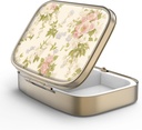 Pill Case Pill Box with Mirror Retro 2 Compartiment Petite Pill Case for Purse or Pocket Bronze Rectangulaire Pill Box or Vitamines, Huile de poisson, Suppléments, Pill Containe Travel Gifts (Vintage Floral)
