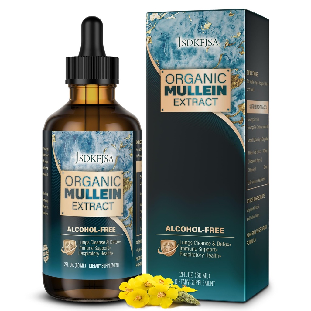 Des gouttes de Mullein pour les poumons, soutenir le nettoyage pulmonaire/détox et la fonction respiratoire pour respirer sainement - Mullein Leaf Extract pour les poumons-2 fl.oz