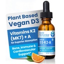Bold Botanica D3-K2-A, Flüssiger Vitamin-Komplex, Vegan D3 aus Bio-Algen mit Vitamin K2 (MK7) und A für Immununterstützung, Natürliche Orange Flavor, schmeckt köstlich, 1 FL OZ (30mL)