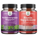 Bundle of Periménopause Supplément pour les femmes - Multibénéfice Ménopause Relief pour les femmes pilules 120ct et pure biotine pour les femmes hommes - Arrêter la perte de cheveux mince supplément naturel pour la croissance brillant cheveux épais