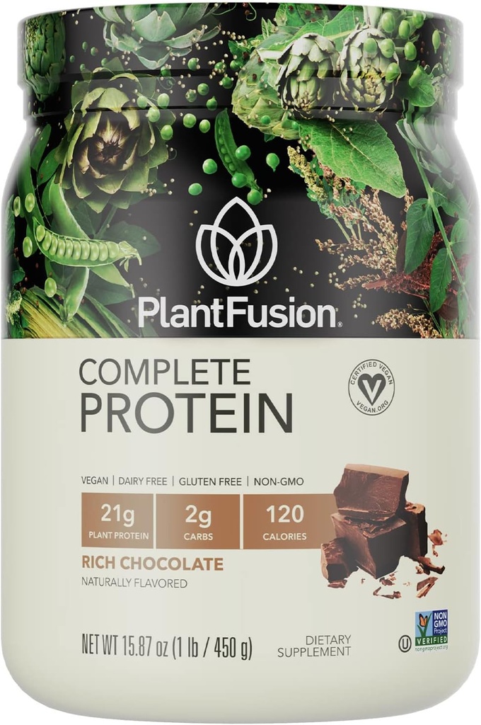 PlantFusion Complete Vegan Protein Powder - Pflanzenbasiertes Proteinpulver mit BCAAs, Verdauungsenzyme und Pea Protein - Keto, Glutenfrei, Sojafrei, Non-Dairy, No Sugar, Non-GMO - Schokolade 1lb