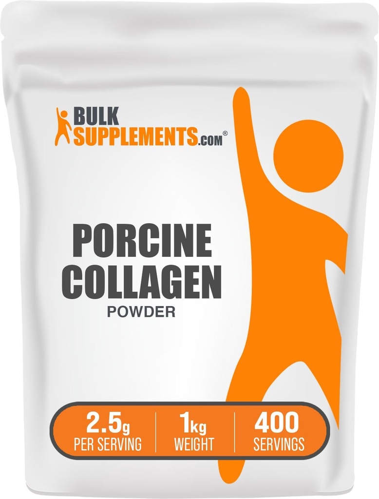 BulkSupplements.com Porcine Collagen Powder - hydrolysiertes Kollagen, Peptide - Glutenfrei, 2500mg pro Servierung, 5kg (11 lbs) (Pack mit 5)