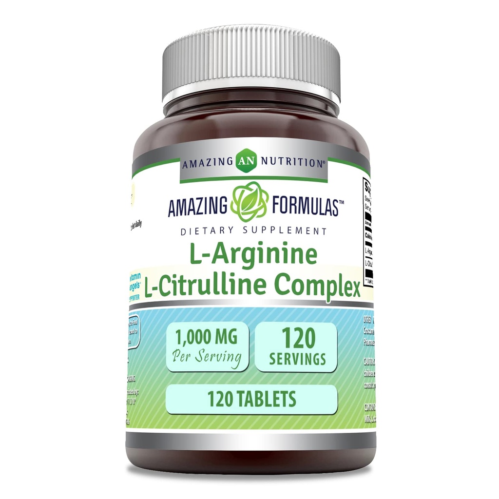 Erstaunliche Formeln L-Arginin/L-Citrulline Complex 1000mg 120 Tabletten Supplement| Non-GMO | Gluten Free | Made in USA