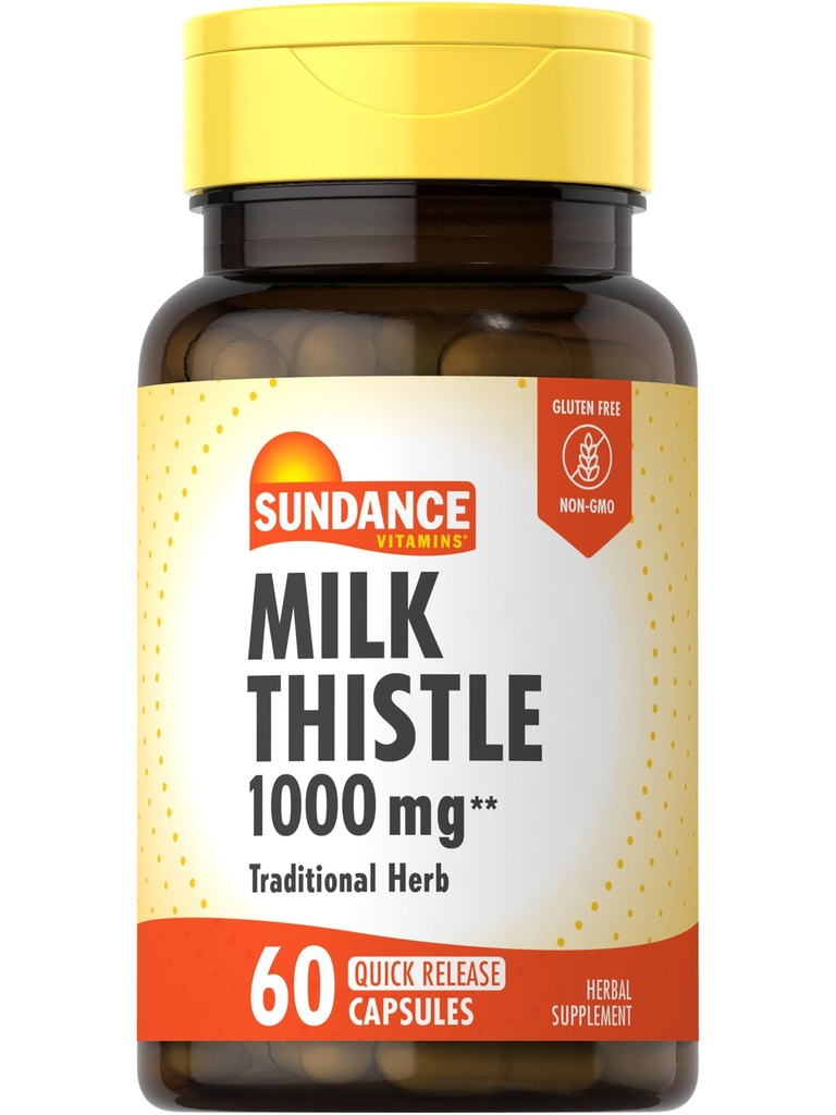 Sundance Lait Thistle 1000mg , 60 Capsules à libération rapide , Supplément à base de plantes traditionnelles , formule sans OGM et sans gluten