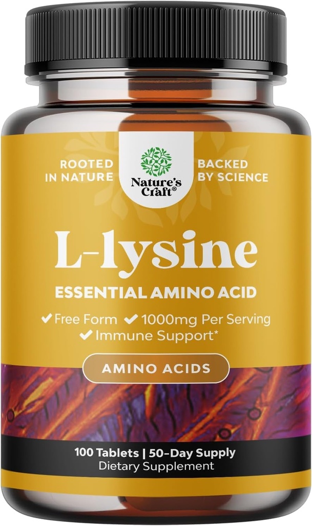 Natures Craft L-Lysine Free Form Capsules - High Strength L-Lysine Supplement für Augengesundheit Lip Care Collagen Synthese und Immununterstützung - Essential Amino Acid - 1000mg pro Servierung - 100 Count