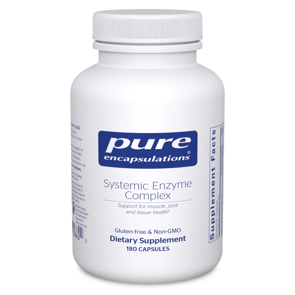 Encapsulations pures Complexe enzymatique systémique - soutient la récupération musculaire et la santé articulaire - pour la santé immunitaire* - sans gluten et sans OGM - 180 capsules