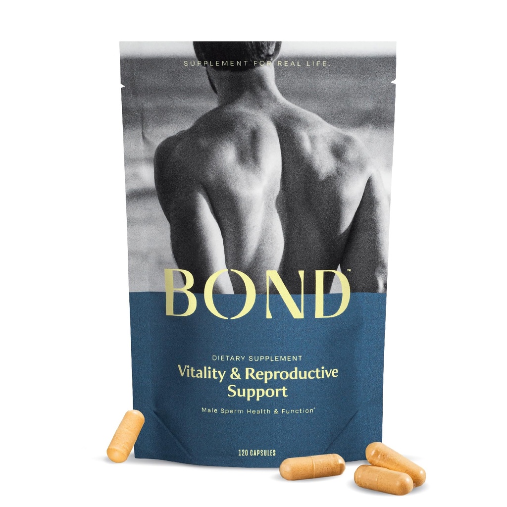 Vitalité BOND - Supplément de fertilité mâle tout-en-un - Conception pour lui, Supplément de fertilité pour les hommes, Supplément de bien-être masculin - CoQ10, Vitamines B12, C, D, & E, Catalase, Sélénium - 120 Capsules