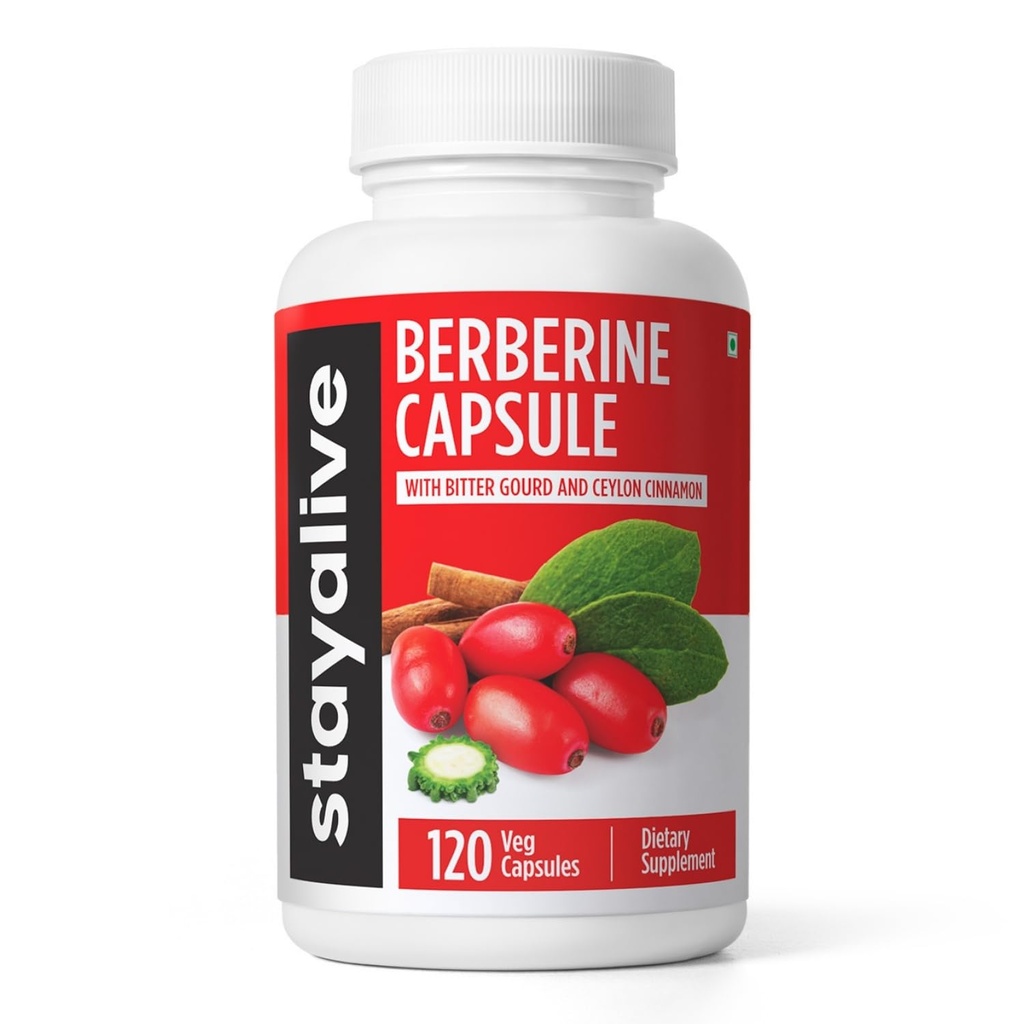 STAY ALIVE Premium Berberine mit Ceylon Cinnamon, 3-in-1-Komplex mit Berberine HCL 1200mg & Bitter Gourd Extract, 120 Kapseln, Extra Strength Powder, Non-GMO & Glutenfreie Ergänzung