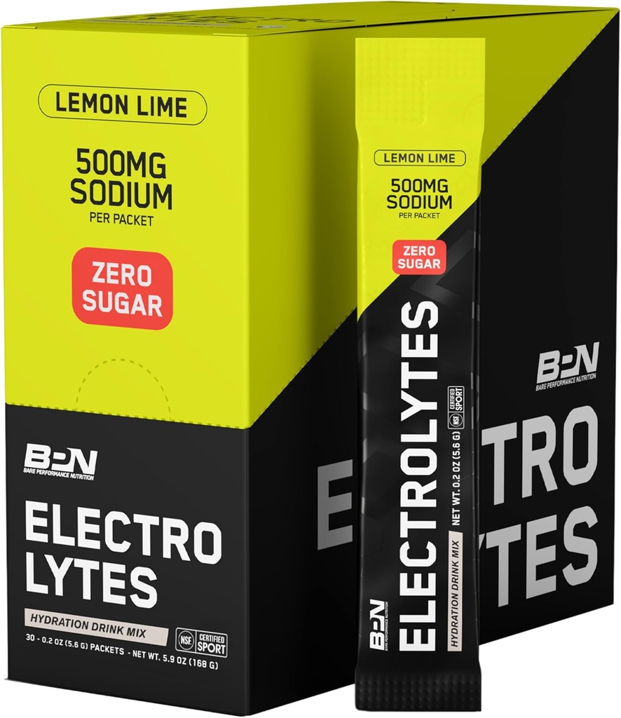 BARE PERFORMANCE NUTRITION BPN Elektrolyte Go Packs Hydration Drink Mix | Sugar Free Electrolyte Powder | 500mg Sodium per Servieren | Naturallyed | Lemon Lime, 30 Portionen