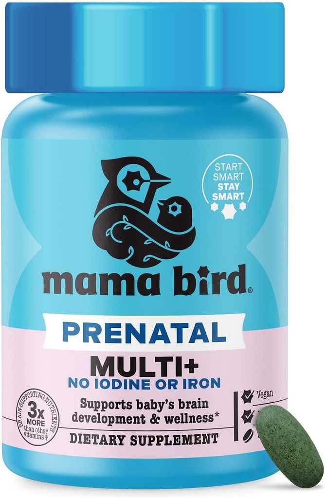 Bestes Nest Wellness Mama Bird Prenatal Multi Plus Iodine & Iron Free - Pränatales Vitamin für Brain & Digestive Gesundheit - Vegan Multivitamin mit Methylfolat, Probiotics & More - 30 Caplets
