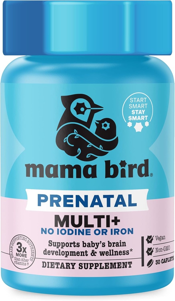 Bestes Nest Wellness Mama Bird Prenatal Multi Plus Iodine & Iron Free - Pränatales Vitamin für Brain & Digestive Gesundheit - Vegan Multivitamin mit Methylfolat, Probiotics & More - 30 Caplets