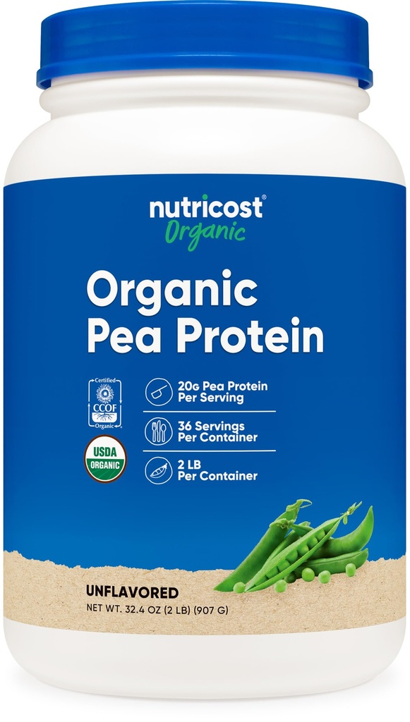 Nutricost Organic Pea Protein Isolate Powder (2LBS) - Unflavored, Certified USDA Organic, Protein aus Pflanzen, vegetarisch freundlich, glutenfrei, Nicht-GVO