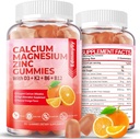 Zuckerfreies Calcium Magnesium Zink Ergänzungsgummis mit Vitamin D3 & B12 für Frauen und Männer Hohe Absorption Calcium Magnesium Ergänzung für Immununterstützung (120 Zähler)