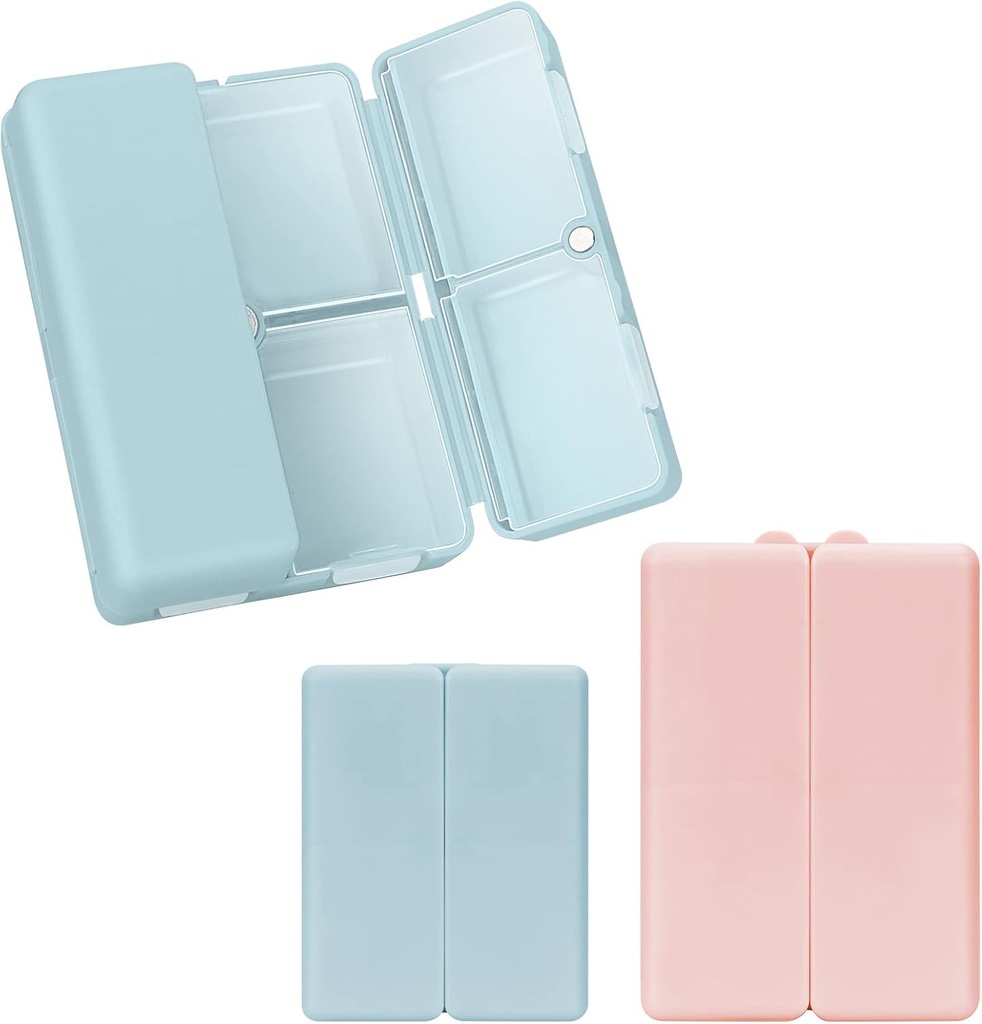 FYY 2 Pcs Daily Pill Organizer, 7 Komponenten Tragbare Pille Fall Reise Pille Organizer,[Folding Design] Pille Box für Geldbeutel, um Vitamine zu halten, Kaffee Leberöl, Ergänzungen und Medikamente-Navy+ Rosa