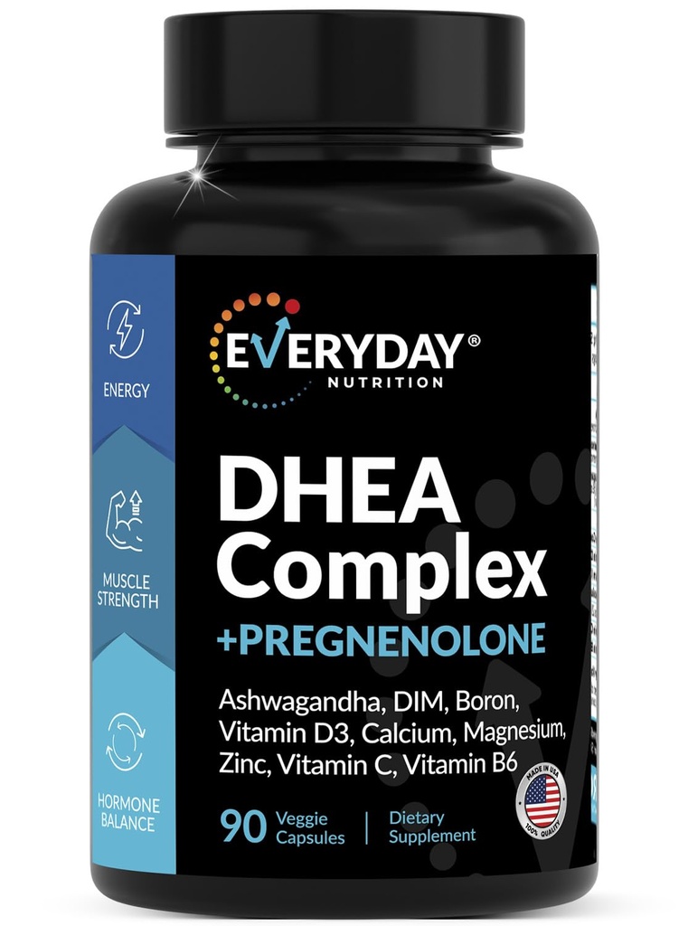 DHEA Micronized 200mg Complex mit Pregnenolone 100mg Supplement für Männer und Frauen mit Ashwagandha, DIM, Magnesium, Boron, Calcium, Zink, Vitamin D3, C und B6 Hormonunterstützung - Made in USA 90 Kapseln