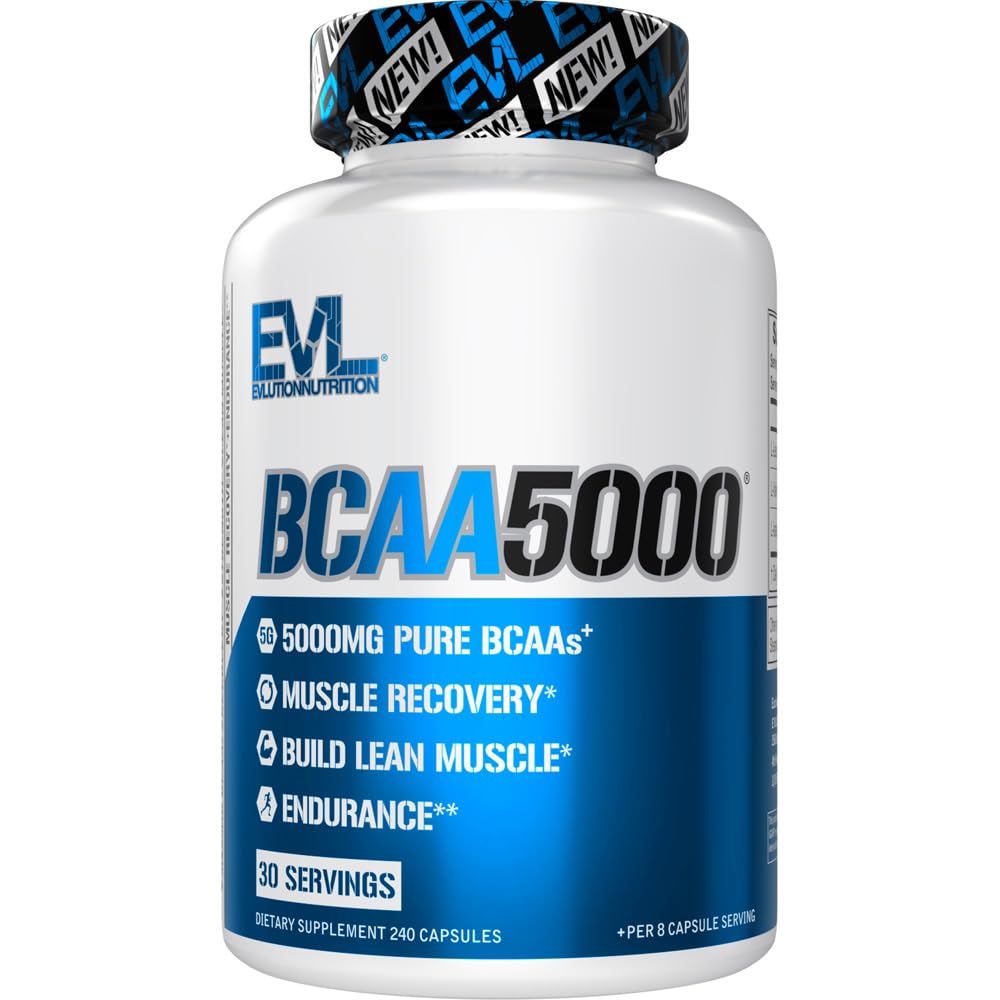BCAAs Aminosäuren Ergänzung für Männer - EVL 2:1:1 5g BCAA Kapseln für Post Workout Erholung und Lean Muskelaufbau für Männer - BCAA5000 verzweigte Kette Aminosäuren Nahrungsergänzung - 30 Servierungen
