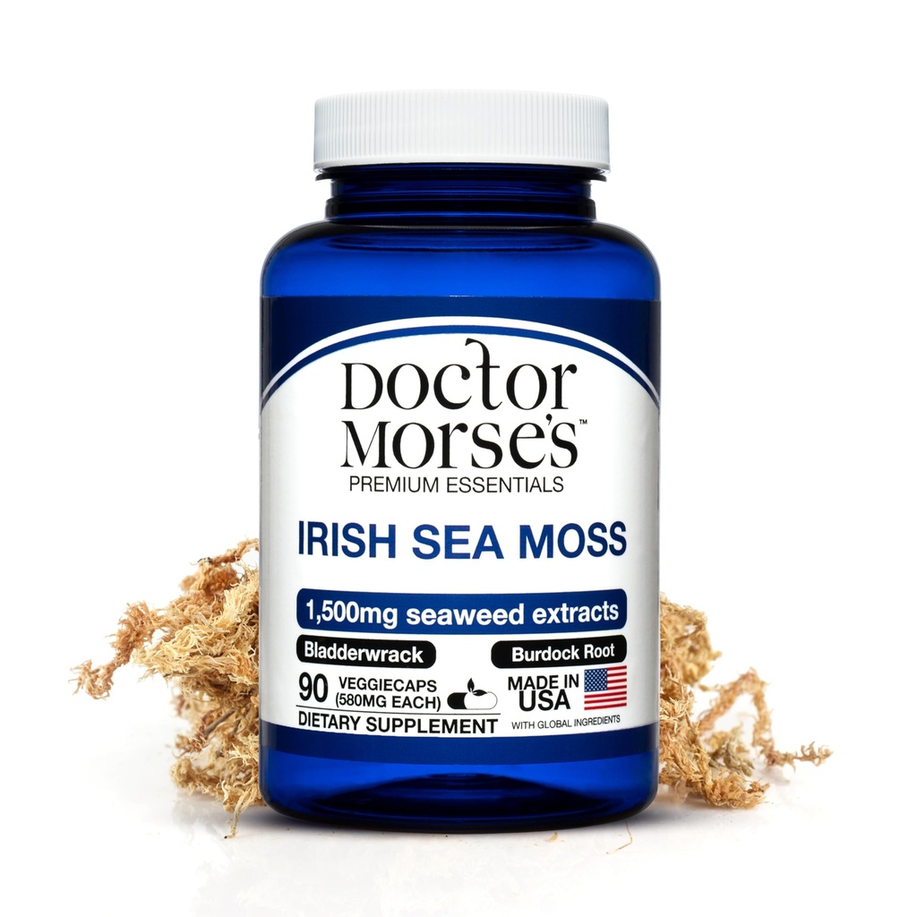 Irish Sea Moss Advanced Complement Capsules 1500mg, Ultra Potent Seamoss Advanced avec Bladderwrack & Burdock Root, Fabriqué dans une installation homologuée par la FDA, NSF-Certified, Global Health Support, 90 Capsules