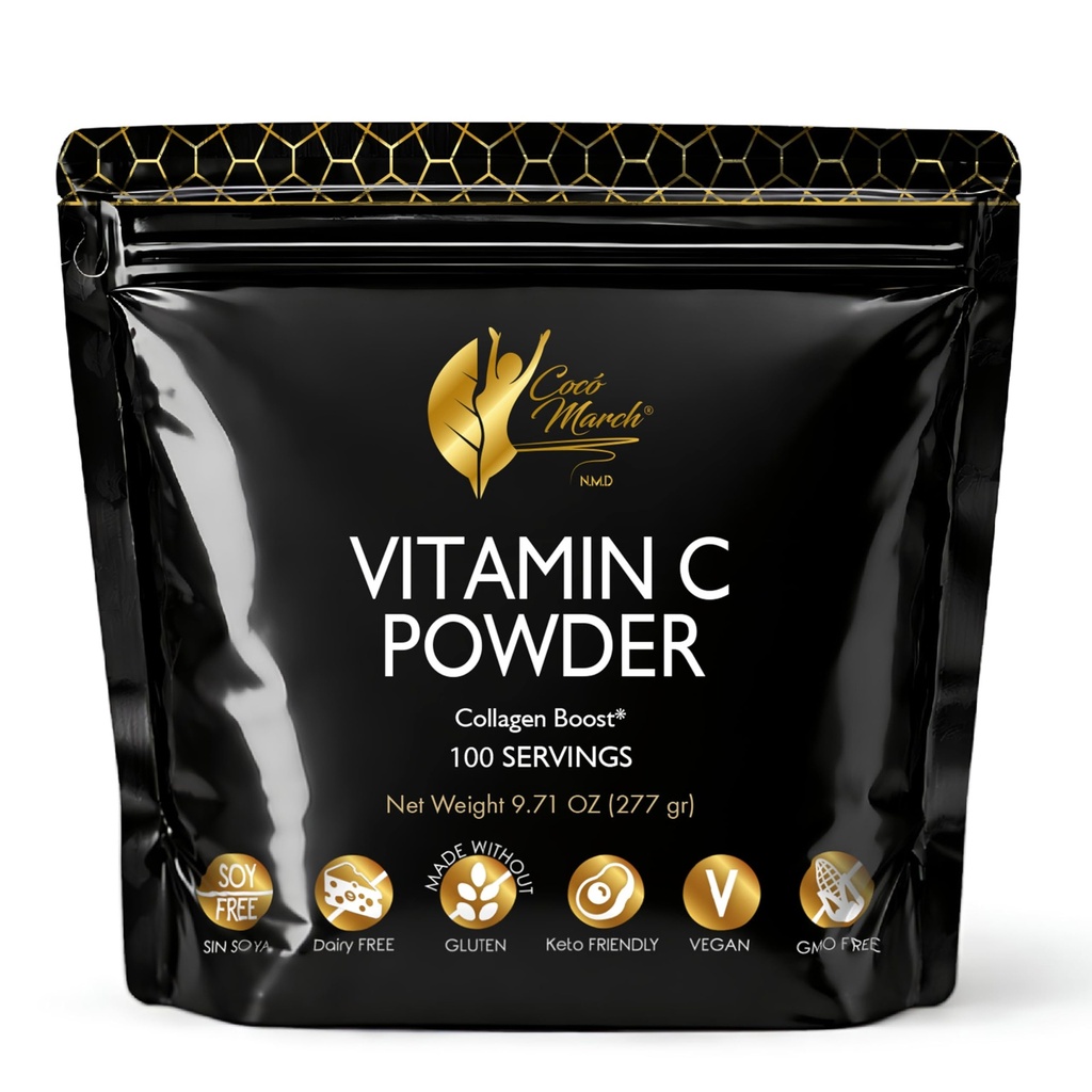 Cocó Mars N.M.D 1000 mg Vitamine C Poudre- pour la production de collagène et le soutien immunitaire, Zinc, Bromelain, Quercetin, L-Lysine - Exempte de: Gluten Dairy, Soy, OGM, Vegan et Keto Friendly 10 Oz