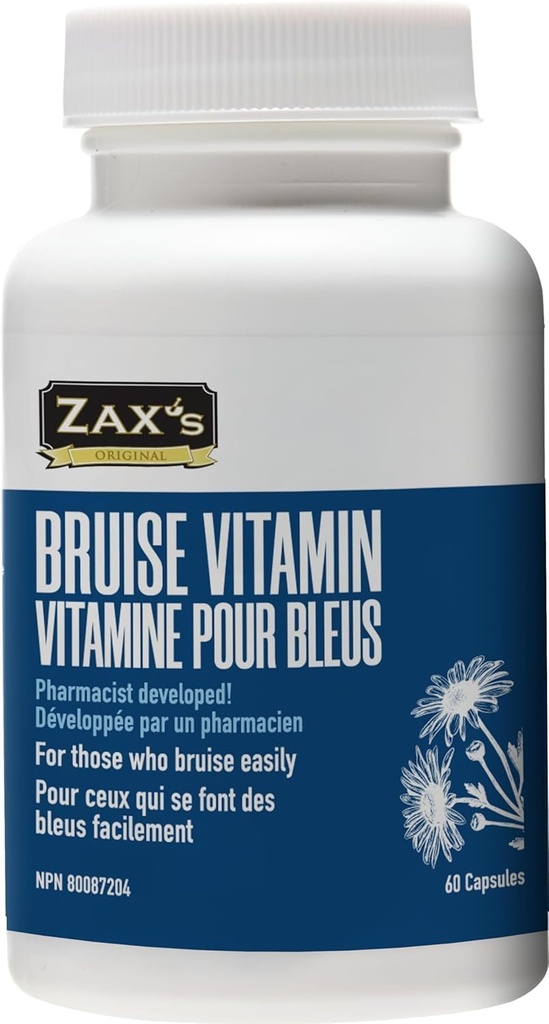 ZAX'S Bruise Vitamin Pharmacist Developed Bruising Supplements Potent Bruising Swelling Reducer, Zinc, Vitamin K, D3, Ascorbic Acid, Citrus Bioflavonoids, 60 Caps, Combine Arnica Bruise Cream
