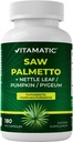 Vitamatic Saw Palmetto Extrakt für Männer & Frauen 180 Veg Kapseln - Hergestellt mit Kürbis Seed, Pygeum, Nettle Leaf - Made in the USA - Promotes Healthy Prostate Function