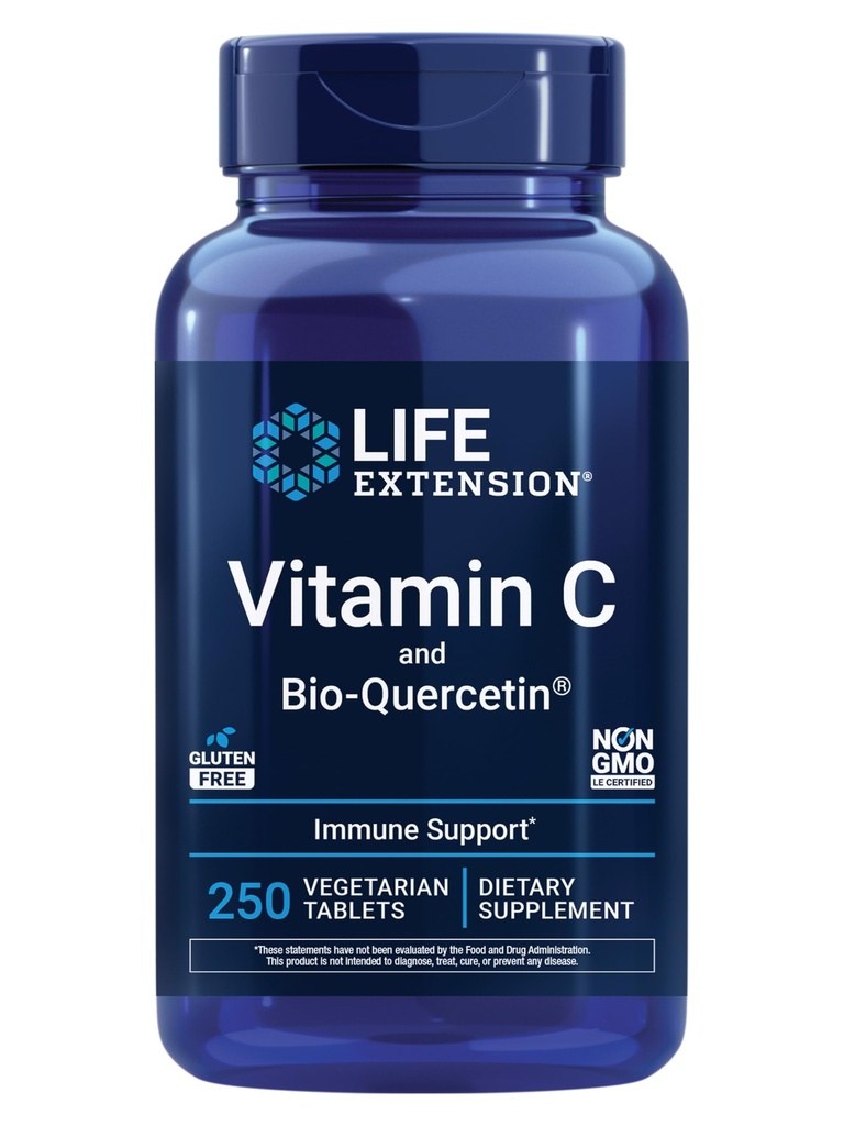 Lebensverlängerung Vitamin C und Bio-Quercetin®, Herz-Kreislauf-Ergänzung, Immununterstützung, hochabsorbierbar, Quercetin, Vitamin C, Glutenfrei, Non-GMO, Vegetarisch, 250 Tabletten