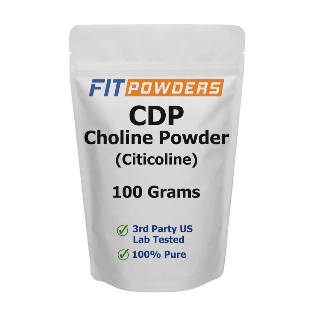 Poudre de citicoline, poudre de choline CDP pure avec scoop, non-OGM, supplément cognitif pour la mémoire et l'apprentissage (100 grammes)
