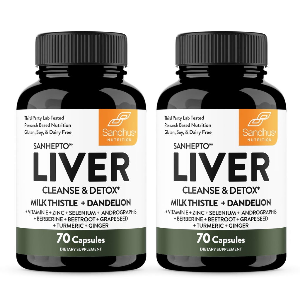 Sandhu's Liver Cleanse Detox & Repair Support | 70 Kapseln (Pack von 2) | Kräuterergänzung für Lebergesundheit | Milch Thistle Dandelion Root Andrographis mit 8 Mineralien