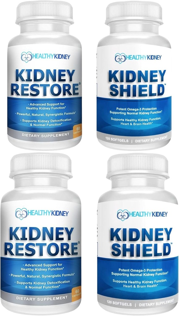 Kidney Restore & Kidney Shield 4-Pack Bundle Pillen - Natural Kidney Support Supplement für Kidney Cleanse Detox & Repair - Umfassende Nieren- und Nierengesundheitsergänzung zur Unterstützung von Nierenfunktion
