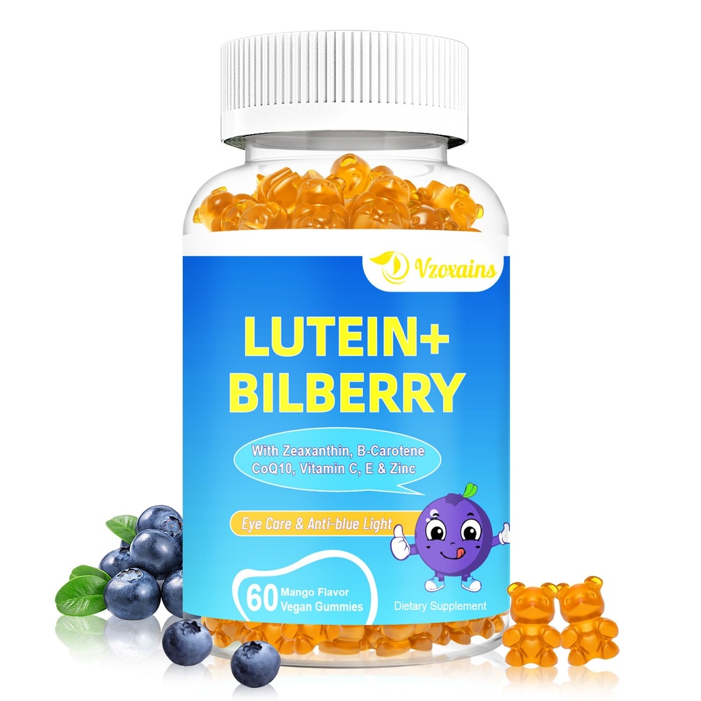 20mg Gummies de lutéine et de zéaxanthine avec Bilberry, Astaxanthine, Omega 3, Vitamine C, E - Supplément sans sucre pour la santé des yeux pour adultes et enfants - Sec Eye Relief, Vision Clarity, Macular Support