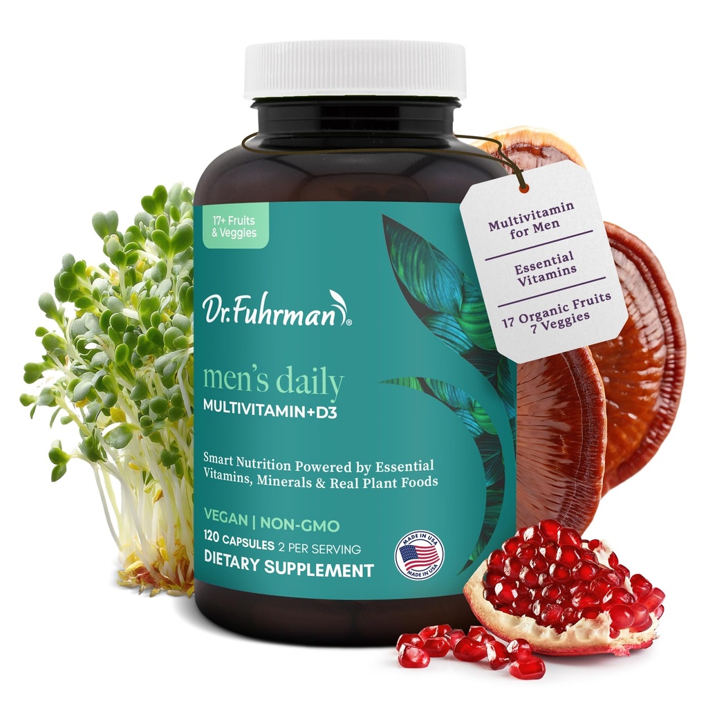 Dr. Fuhrman 2 Month Supply Multivitamin for Men + D3 Vitamin for Immune Support | Vegan Formula Womens Multivitamin with B12 & Zinc | Whole Food multivitamin with 17 Fruits & Veggies