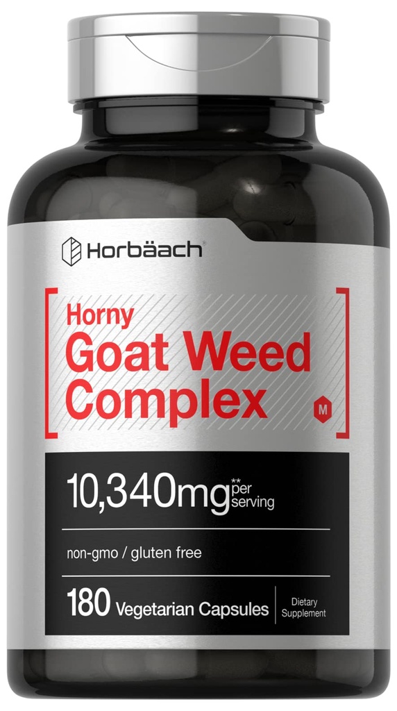 Horbäach Horny Goat Weed Complex | 10,340 mg | 180 Kapseln | Vegetarisch, Non-GMO und glutenfreie Formel mit Tribulus, Maca, Yohimbe und L-Arginin