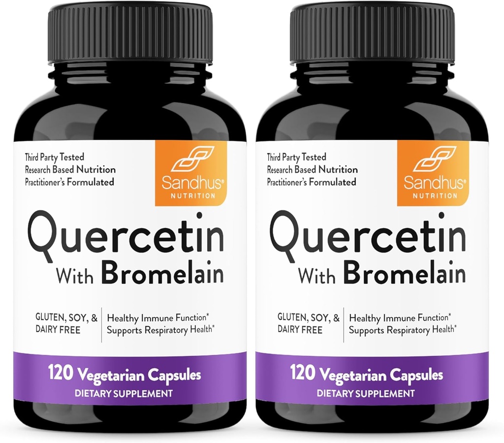 Sandhu's Quercetin mit Bromelain Vegetarian Capsules Supplements 120 Count (Pack of 2) | Bioflavonoids for Immune Support & Respiratory Health, Seasonal Allergy Support | Quercitin for Men and Women
