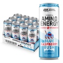 Optimum Nutrition Amino Energy Sparkling Hydration Drink, Elektrolyte, Koffein, Aminosäuren, BCAAs, Sugar Free, NEW Blue Raspberry Rush, 12 Fl Oz, 12 Pack (Packaging May Vary)