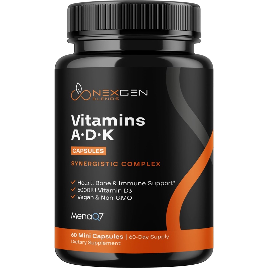 Hohe Absorption ADK Vitamin Supplement - Vegan Vitamin D3 K2 MK7 & A für Calcium Regulation Plus Knochenherz Schilddrüse & Immununterstützung - Vitamin ADK mit 5000IU D3 Nicht GMO & Glutenfrei (2 Monate)