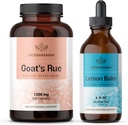 HERBAMAMA Trousse de baume de chèvre et de citron - Ensemble de 1200 mg Capsules de rue de chèvre et gouttes liquides de baume de citron 4 fl oz - végétalien, non-OGM, sans sucre et sans alcool - 2 packs