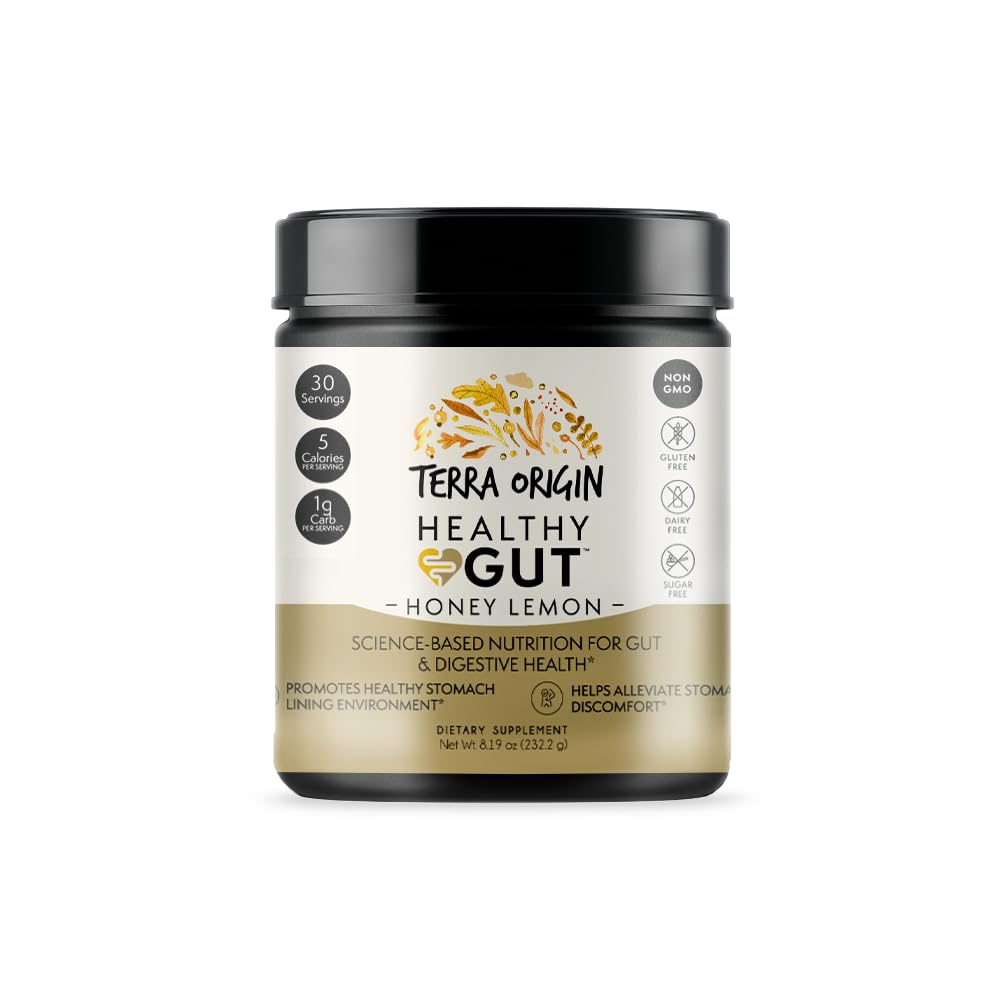 ORIGINE TERRA Poudre de Gut saine (Lémon de miel) $ 30-Servies avec L-Glutamine, Zinc, Glucosamine, Slippery Elm Bark et bien plus!