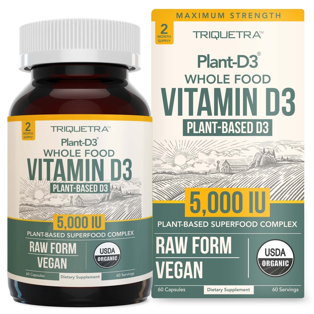 Bio-Vitamin D3 5.000 IU - 100% Vollnahrung & Pflanzenbasierte Cholecalciferol Form, 100% Vegan Vitamin D - Verbessert mit Prebiotic & Superfood Complex – Bio, Vegan, GMO & Glutenfrei (60 Kapseln)