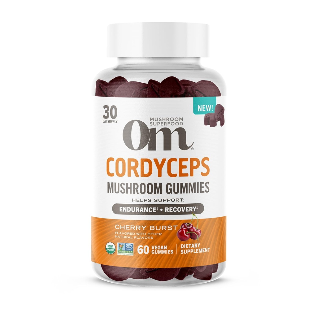 OM MUSHROOM SUPERFOOD Cordyceps Gummis, USA Grown Organic Mushrooms, Supports, Endurance, Energy & Recovery, 60 Count, 30 Serviers Gummy Supplements