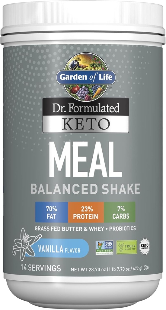 Garten des Lebens Dr. Formulierte Keto Meal Balanced Shake - Vanille Powder, 14 Servierungen, Truly Grass Fed Butter & Whey Protein plus Probiotics, Non-GMO, Glutenfrei, Ketogenic, Paleo Meal Ersatz