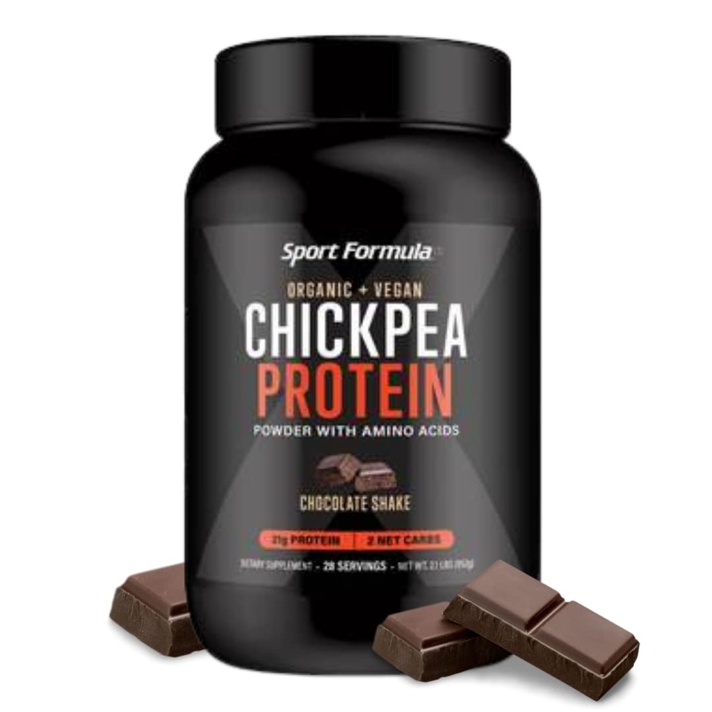 Sport Formula Chickpea Protein Powder, Bio und Vegan Pflanzen basiertes Protein, Alle natürlichen Proteinpulver mit essentiellen Aminosäuren, Schokoladengeschmack, nur 2 Netto-Karbs mit 21 Gramm Protein
