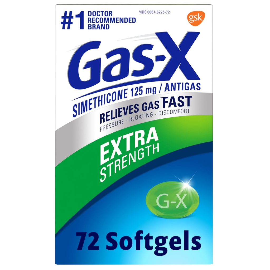 Gas-X Extra Strength Gas Relief Softgele mit Simethicone 125 mg für Bloating Relief - 72 Zähler