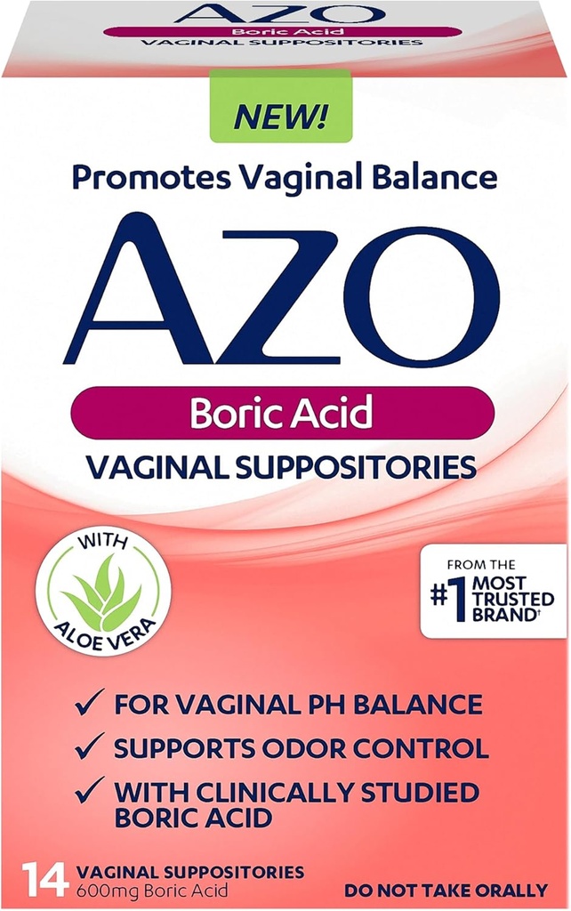 AZO Borsäure Suppositorien für Frauen, unterstützt Odor Control und Balance Vaginal PH mit klinisch untersucht Borsäure, Non-GMO, 30 Zähler