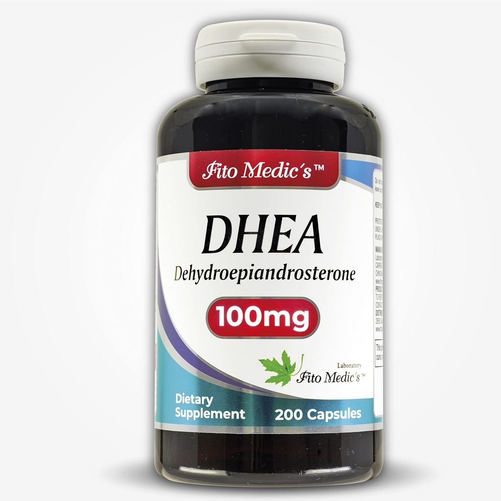 Lab de FITO MEDIC DHEA Dhea 100mg de 200 capsules Dhea Supplément Dhea Supplément pour les femmes Dhea Supplément pour les hommes Ultra haute absorption.