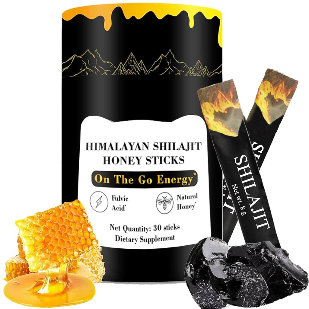 Shilajit Honey Sticks, Himalaya Shilajit Honey Sticks, Pure Himalaya Resin, Honey & Saffron, 30 Hohe Absorptions-Sticks für Energie, Kraft & Kognitive Unterstützung