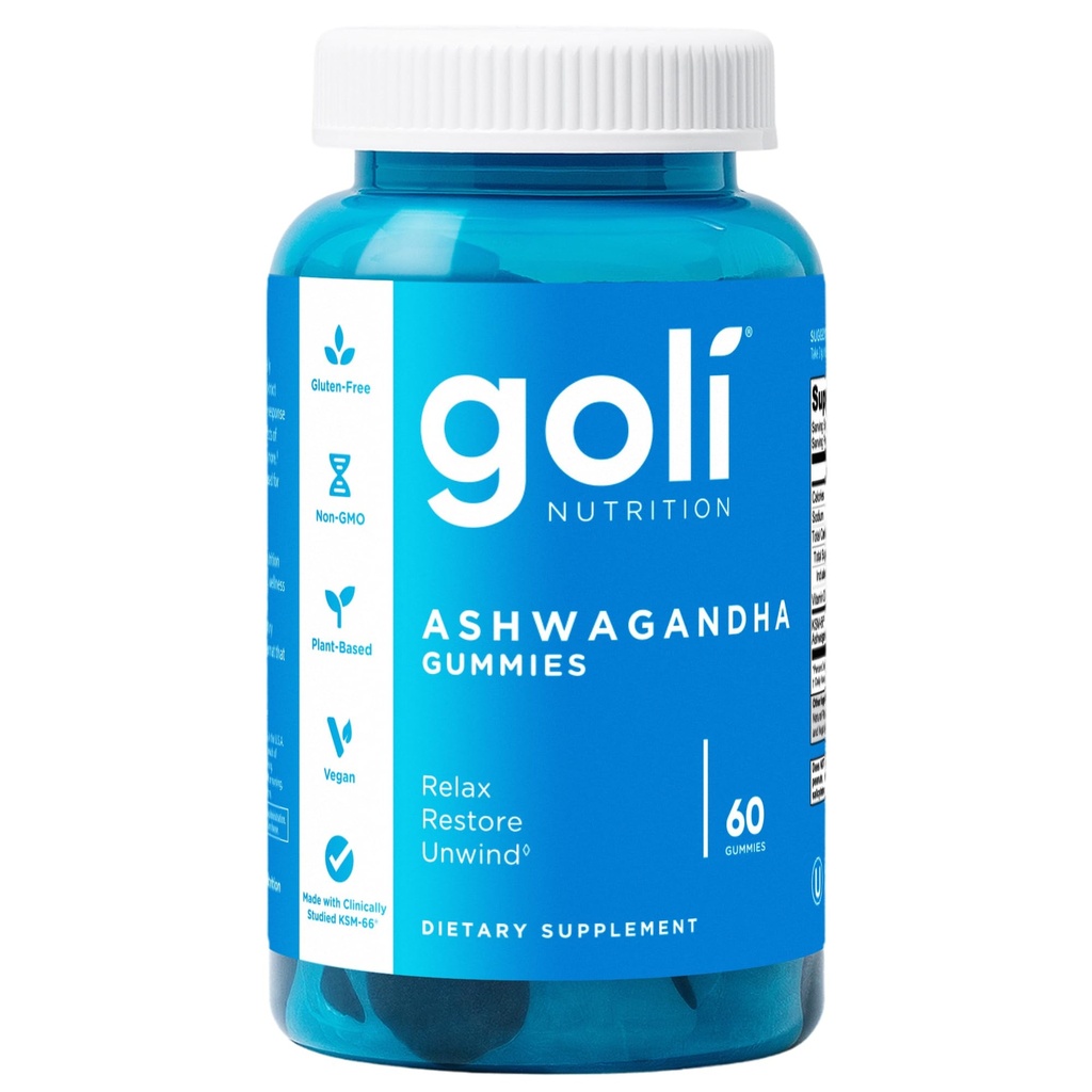 Goli Ashwagandha & Vitamine D Gummy - 60 Compte - Berry mixte, KSM-66, végétalien, à base de plantes, non-OGM, sans gluten et sans gélatine. Restaurer. Détendez-vous, paquet de 1