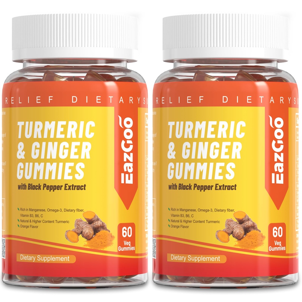 Kurkumagummis 500mg für Erwachsene, mit schwarzem Pfeffer, Ginger Root, Vitamine C, Low Sugar Fruit Gummis, Orange Flavor - 120 Zähler