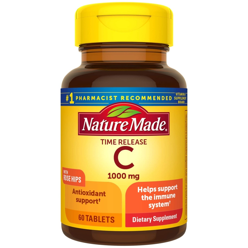 Nature faite vitamine C 1000 mg Comprimés de libération de temps avec des hanches roses, 60 Compte pour aider à soutenir le système immunitaire