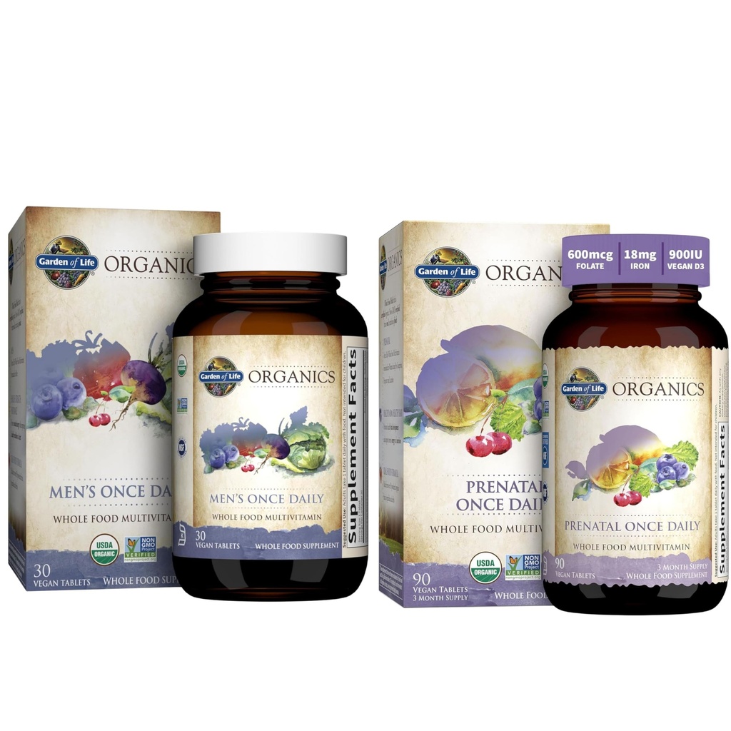 Jardin de la vie Biologiques Vitamine prénatale : Folate pour l'énergie et le développement foetal sain et bio Multivitamine pour les hommes - Comprimés de supplément de vitamine entier, Vegan, 30 comtes