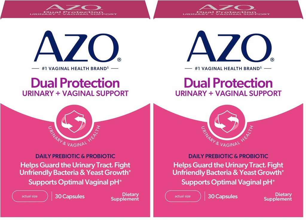 AZO Dual Protection | Urinary + Vaginal Support* | Prebiotic Plus Clinical Proven Women's Probiotic | Starts Arbeiten innerhalb von 24 Stunden | Non-GMO | 30 Count (Pack von 2)